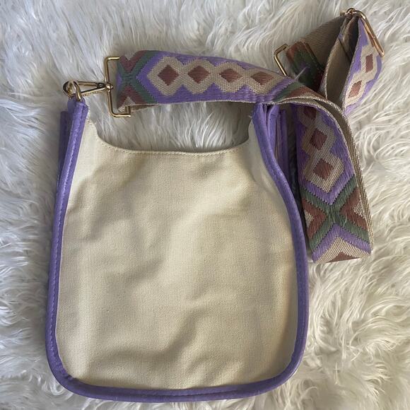 ahdorned Handbags - Ahdorned Messenger Canvas Purple Brown Cream Crossbody Bag